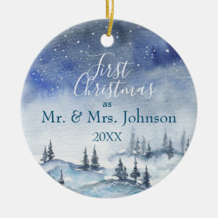 Ornamento De Cerâmica Our First Christmas Mr & Mrs   Married