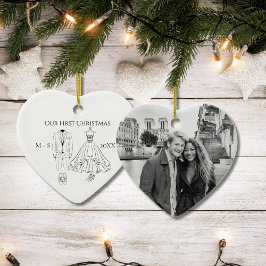 Ornamento De Cerâmica Our First Christmas Photo Wedding Dress Suit Cute
