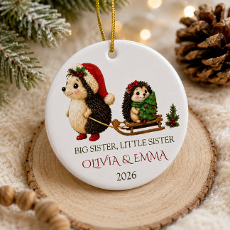 Ornamento De Cerâmica ouriço personalizado de irmã mais velha e irmã mai