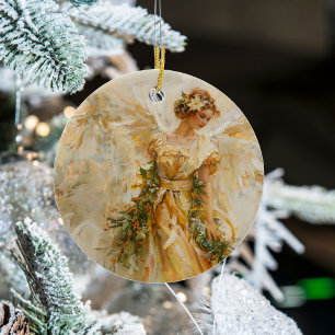 Ornamento De Cerâmica Ouro Angel Christmas of Love Ornament