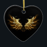 Ornamento De Cerâmica Ouro Angel Wings sobre fundo preto<br><div class="desc">Asas brilhantes e ouros anjos sobre fundo escuro. Asas de ouro.</div>