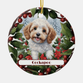 Ornamento De Cerâmica Ouro animado Cockapoo Puppy Natal