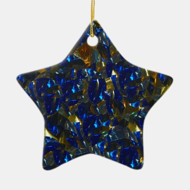 Ornamento De Cerâmica Ouro Blue Star Ornament (Frente)