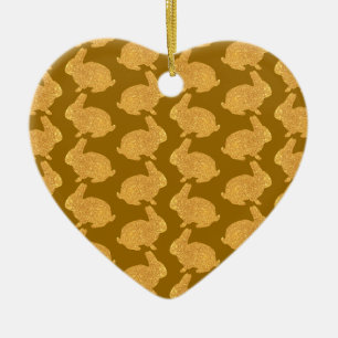 Ornamento De Cerâmica Ouro Bunnies