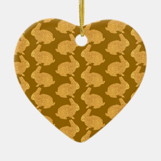 Ornamento De Cerâmica Ouro Bunnies (Frente)