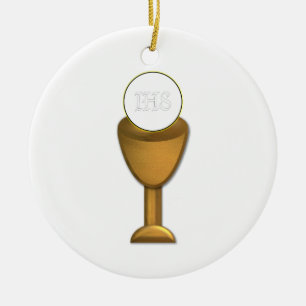 Ornamento De Cerâmica Ouro Chalice e Anfitrião - Comunidade Santa