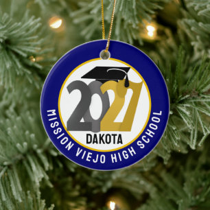 Ornamento De Cerâmica Ouro Cinza Turma de 2027 Foto Graduação