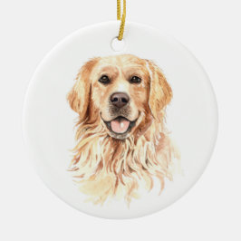 Ornamento De Cerâmica Ouro de Cachorro Aquarela Natal para Retriever
