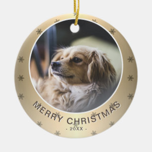 Ornamento De Cerâmica Ouro de Foto Cão Floco de Neve Floco de Natal Met