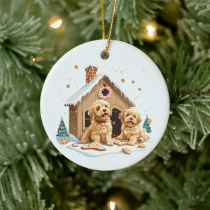 Ornamento De Cerâmica Ouro de Natal Cachorro do Retriever Pão Gingerpão
