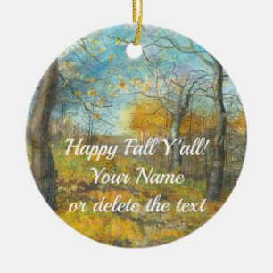 Ornamento De Cerâmica Ouro de outono numa aquarela de pintura de carvalh