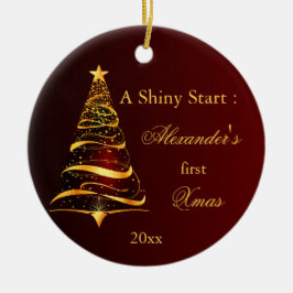 Ornamento De Cerâmica Ouro Elegante Bebê de Árvore Primeiro Natal