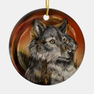 Ornamento De Cerâmica Ouro Gaze Wolf