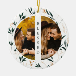 Ornamento De Cerâmica Ouro Greenerescente Abençoada Tipografia Duas Foto