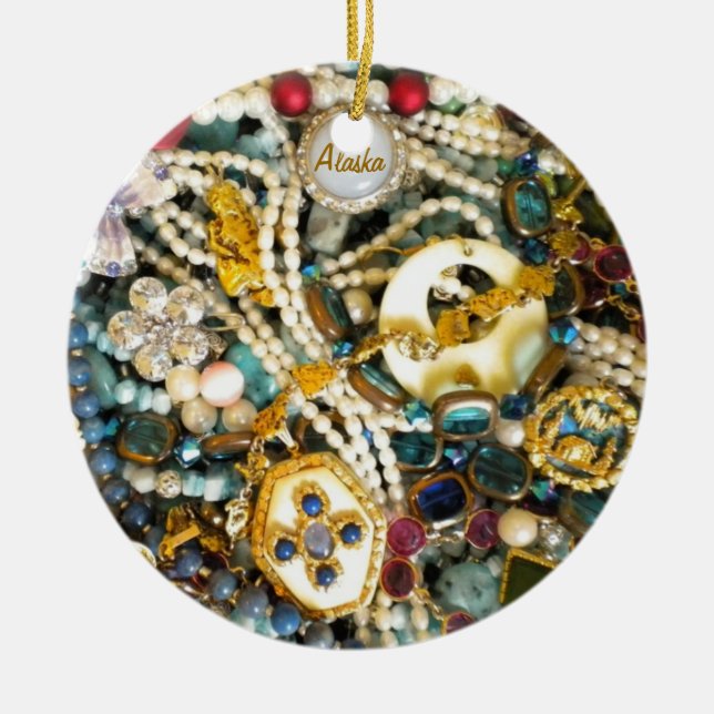 Ornamento De Cerâmica Ouro & marfim (Frente)