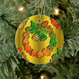 Ornamento De Cerâmica Ouro Metálico Brilhante Fúria de Natal