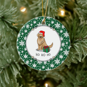 Ornamento De Cerâmica Ouro Natal Santa Claus Cachorro de Retriever