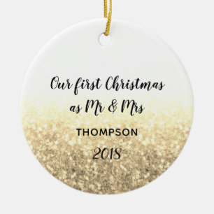 Ornamento De Cerâmica Ouro nossos primeiros Sr. do Natal & Sra.