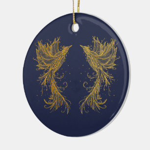 Ornamento De Cerâmica Ouro Phoenix Twins Blue Cerâmica Ornament