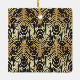 Ornamento De Cerâmica ouro, preto,padrão de pavão,art nouveau,vintage,be