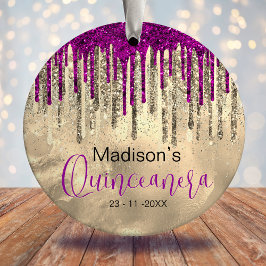 Ornamento De Cerâmica Ouro quântico e gotas cor-de-rosa quentes Quincean