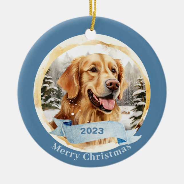 Ornamento De Cerâmica Ouro Retriever aquarela (Frente)