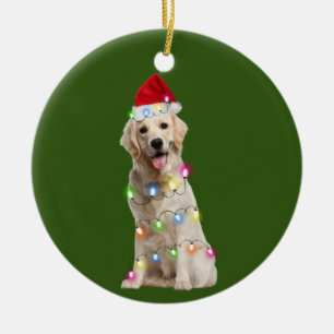 Ornamento De Cerâmica Ouro Retriever Com Papais noeis De Scafts De Natal
