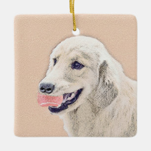 Ornamento De Cerâmica Ouro Retriever com Tênis Ball Painting Dog Art