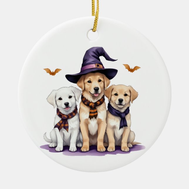 Ornamento De Cerâmica Ouro Retriever Halloween Spooky Dog Halloween (Frente)
