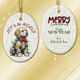 Ornamento De Cerâmica Ouro Retriever Puppy Joy para o Feriado Mundial