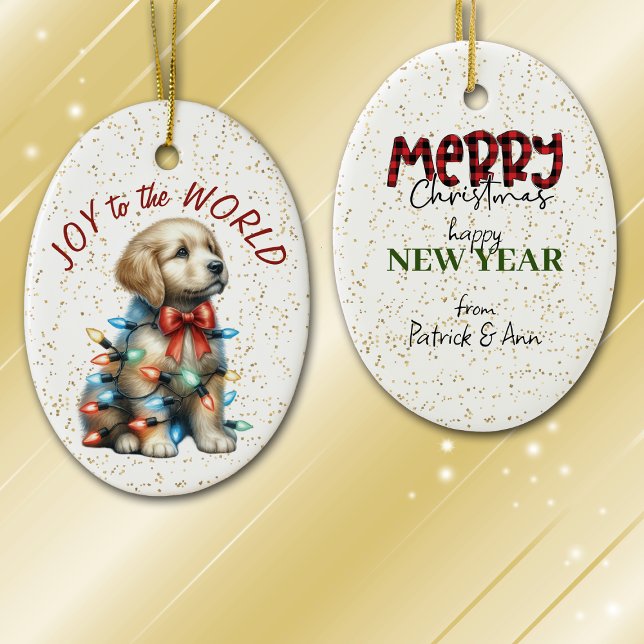 Ornamento De Cerâmica Ouro Retriever Puppy Joy para o Feriado Mundial (Criador carregado)