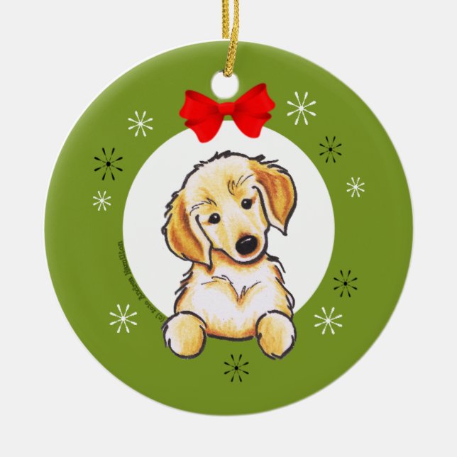 Ornamento De Cerâmica Ouro Retriever Puppy Primeiro Natal Clássico (Frente)