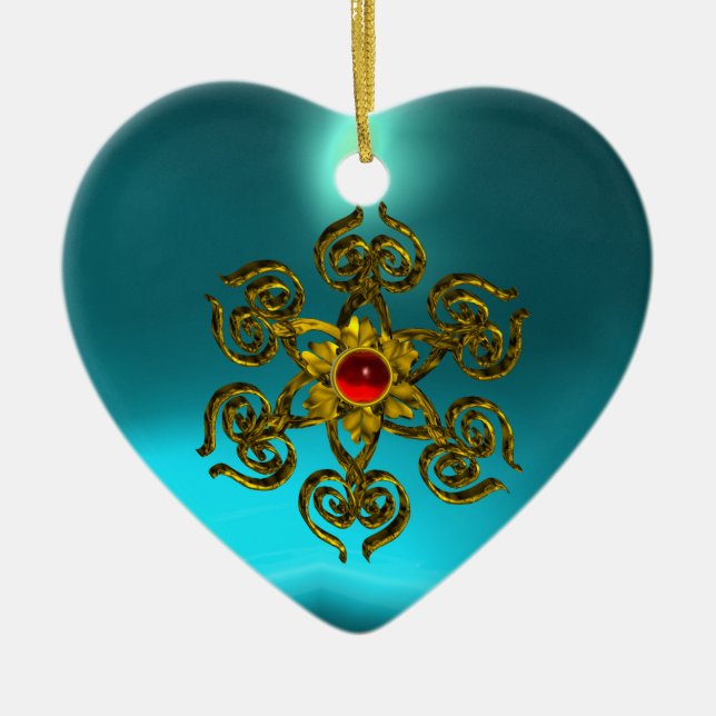 Ornamento De Cerâmica OURO ROSA RUBY, Azul Aquamarino, Rosa Púrpura (Frente)