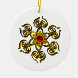 Ornamento De Cerâmica OURO ROSA RUBY, branco