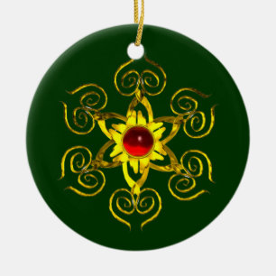 Ornamento De Cerâmica OURO ROSA RUBY, verde e branco
