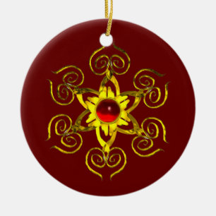 Ornamento De Cerâmica OURO ROSA RUBY, Vermelho e Azul