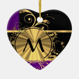 Ornamento De Cerâmica Ouro roxo e monograma negro