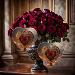 Ornamento De Cerâmica Ouro vitoriano com rosas vermelhas, colheita<br><div class="desc">Este lindo ornamento apresenta um coração vitoriano ouro decorado com rosas vermelhas e velas sobre fundo romântico em cores suaves. Faz um presente excelente para Dia de os namorados,  aniversários e muito mais!</div>