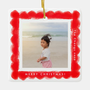 Ornamento De Cerâmica ousada moldura vermelha retrô moderna natal foto q
