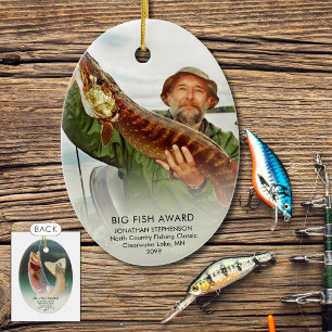 Ornamento De Cerâmica Oval de Lembrança de Foto de Pesca