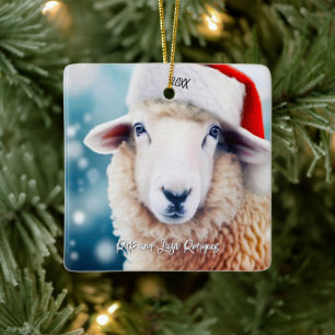 Ornamento De Cerâmica Ovelha Fofa Vestindo Chapéu de Papai Noel Natal