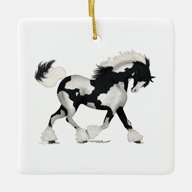 Ornamento De Cerâmica Overo Gypsy Vanner Horse Personalizado Natal (Frente)