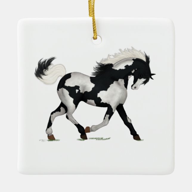 Ornamento De Cerâmica Overo Piebald Paint Horse Personalizado Natal (Frente)