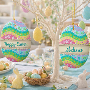 Ornamento De Cerâmica Ovo caprichoso da primavera personalizado