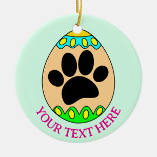 Ornamento De Cerâmica Ovo de Páscoa com Impressão de Pata de Cachorro Te