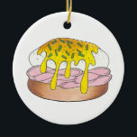 Ornamento De Cerâmica Ovos Benedict Café da Manhã Comida Foodie Ham<br><div class="desc">Design apresenta uma ilustração original de deliciosos ovos benedict, com presunto, ovo cozido, molho holandês e cebolinho. Uma comida de café da manhã típica, ideal para seu chef ou fodie favorito! Não vê o que está procurando? Precisa de ajuda para a personalização? Clique em "contate este designer" para criar algo...</div>