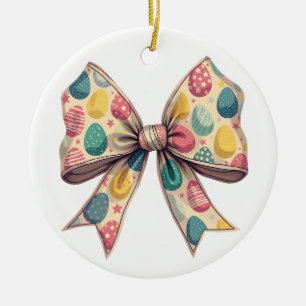 Ornamento De Cerâmica Ovos de Domingo de Páscoa Bow Coquette Rosa Pallet