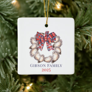 Ornamento De Cerâmica Oyster Wreath Natal Fita Xadrez Personalizado