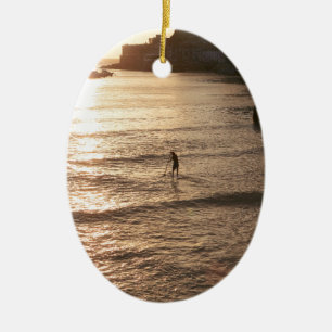 Ornamento De Cerâmica Paddle stand up no pôr do sol San Sebastian