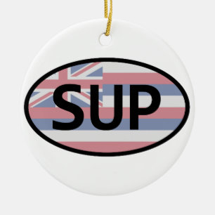 Ornamento De Cerâmica Paddling com bandeira havaiana